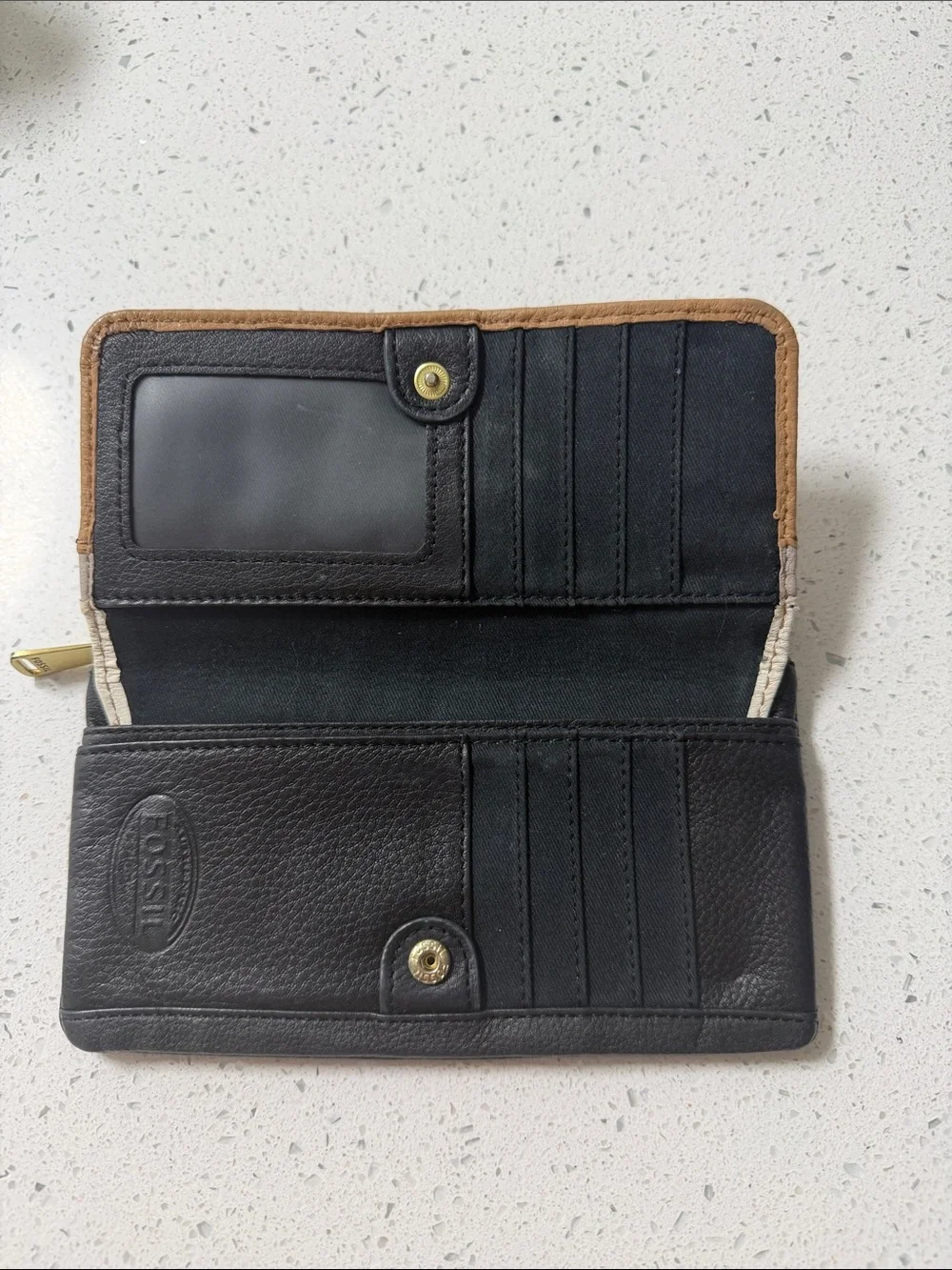 Fossil Two-Tone Leather Zip Card Wallet - Tan & Cream